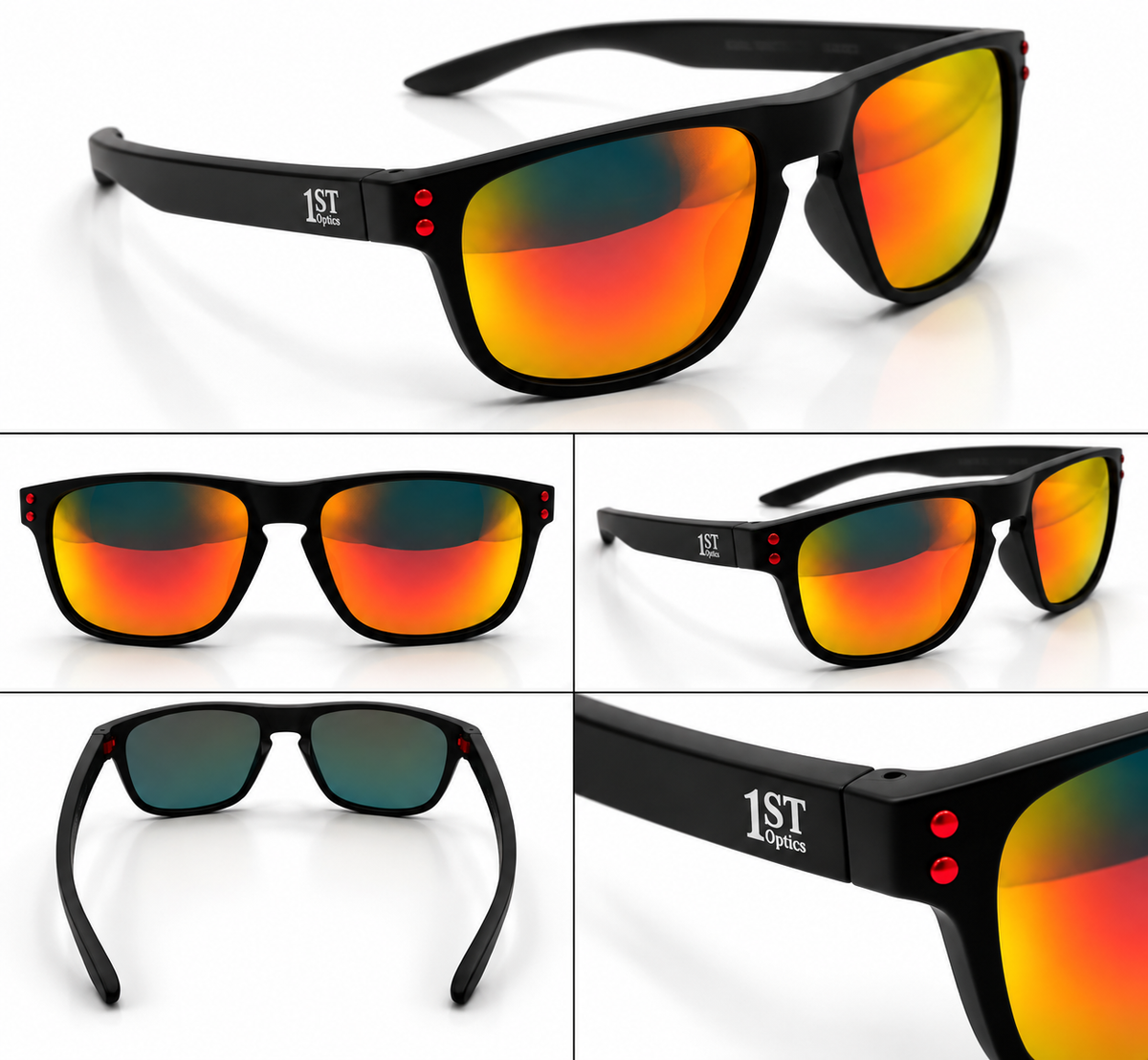 1ST Optics Podium Sunglasses- Matte Black, Red
