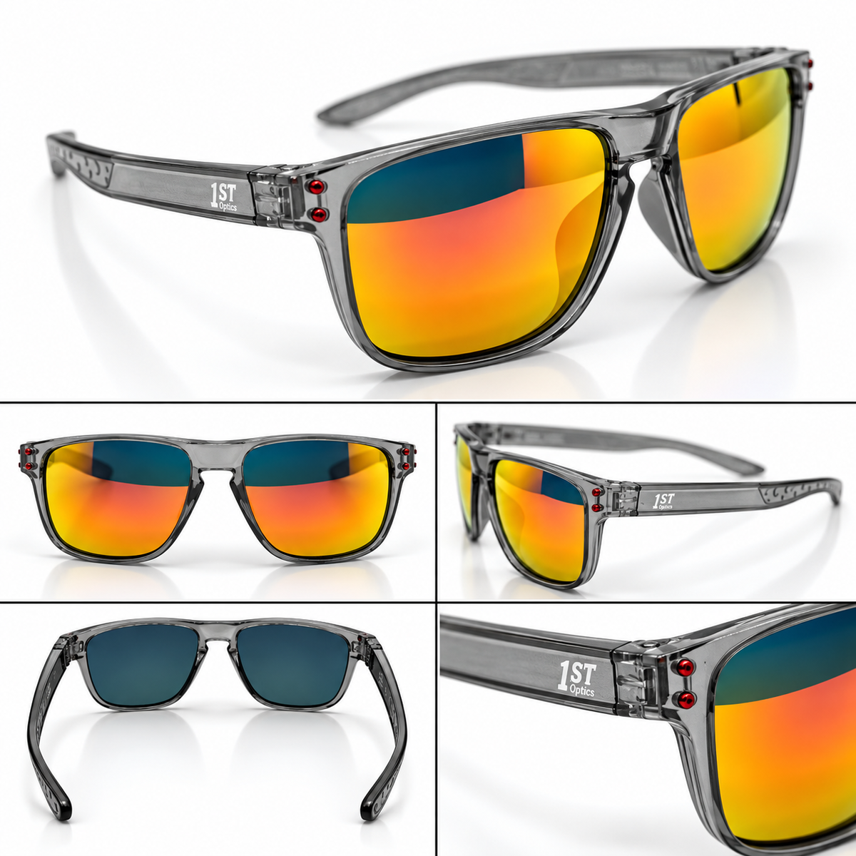 1ST Optics Podium Sunglasses- Transparent, Red