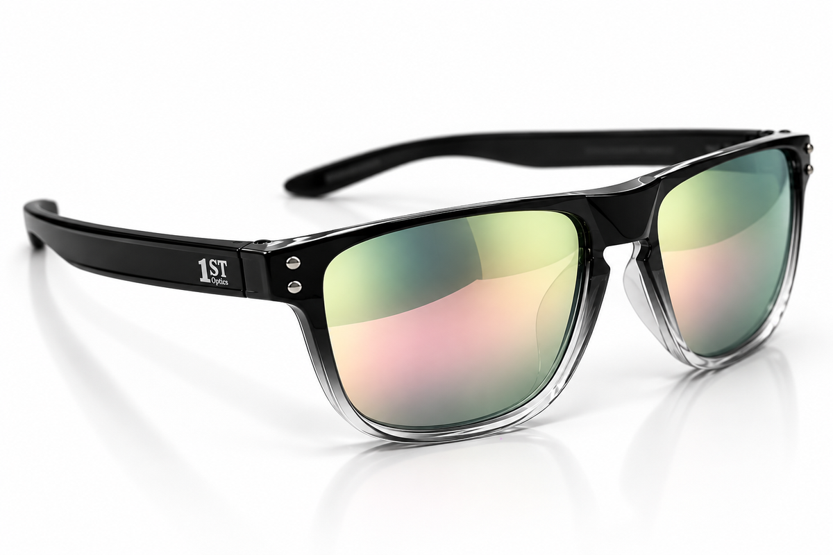 1ST Optics Podium Sunglasses- Black Transparent, Pink Green