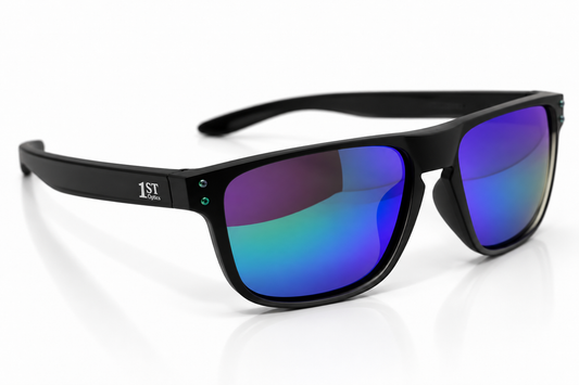 1ST Optics Podium Sunglasses- Matte Black, Blue Green