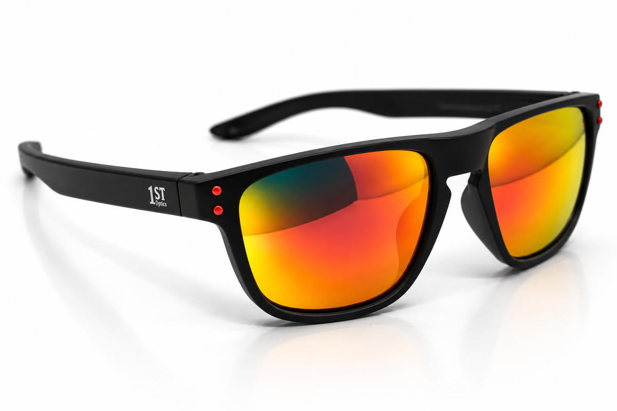 1ST Optics Podium Sunglasses- Matte Black, Red
